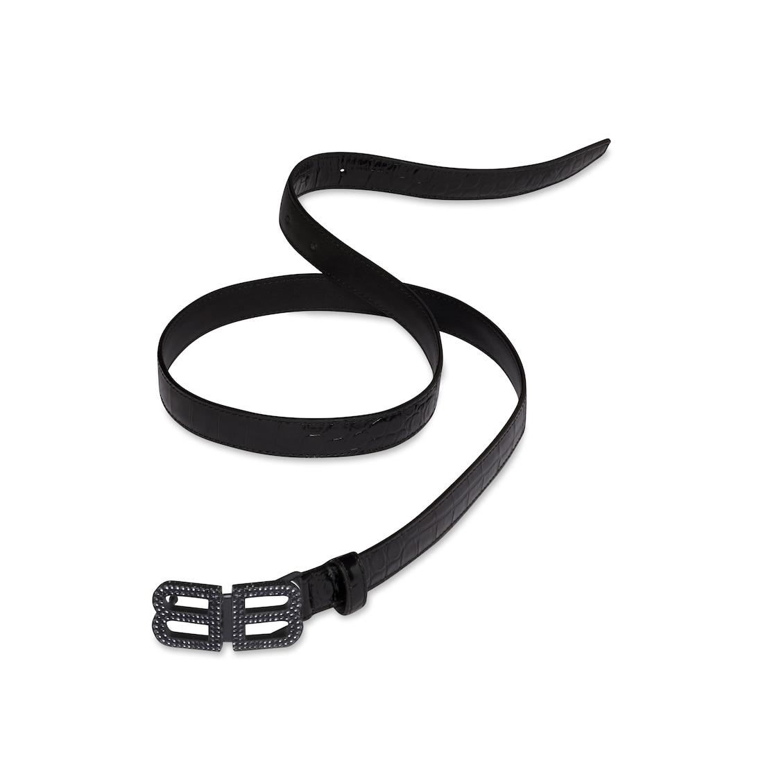 Women's Bb Hourglass Thin Belt Crocodile Embossed With Rhinestones in Black Product Image