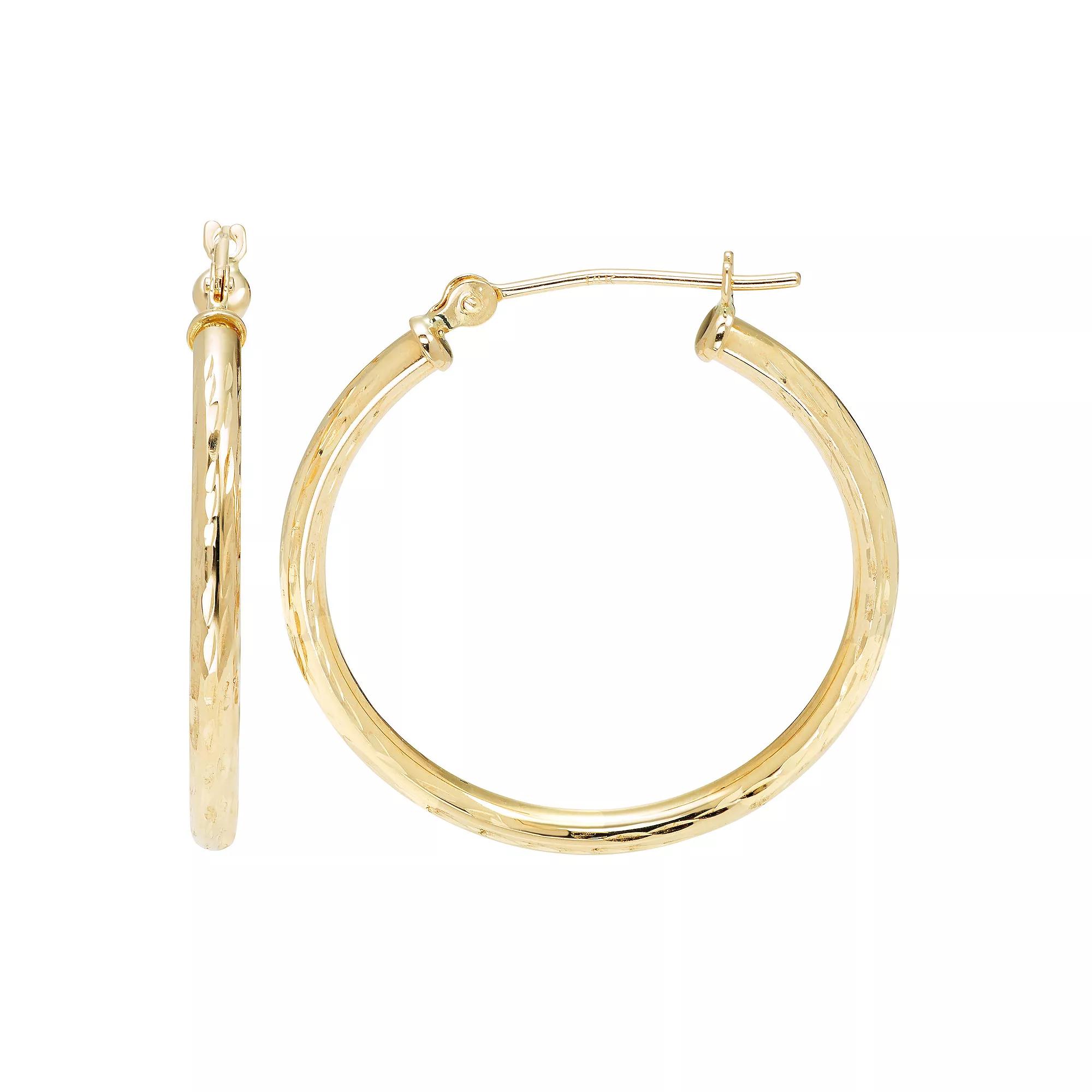 Theia Sky 14k Yellow Gold Full Diamond Cut Hoop Earrings, Women's, Size: 12MM, 14k Gold Product Image