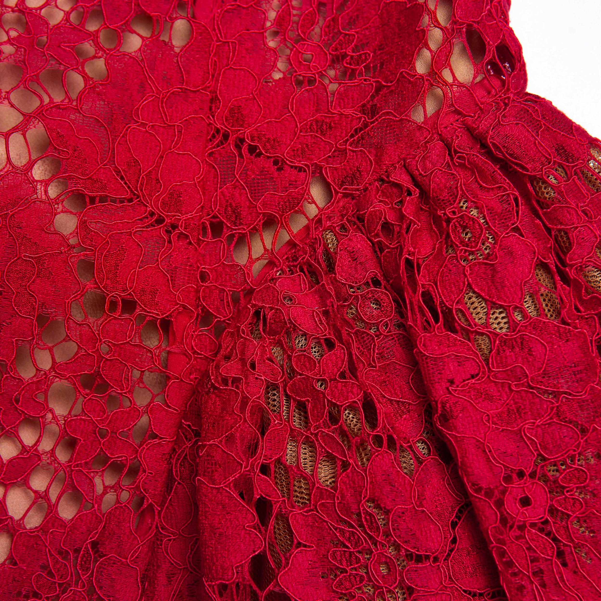 Red Fine Lace Mini Dress Product Image
