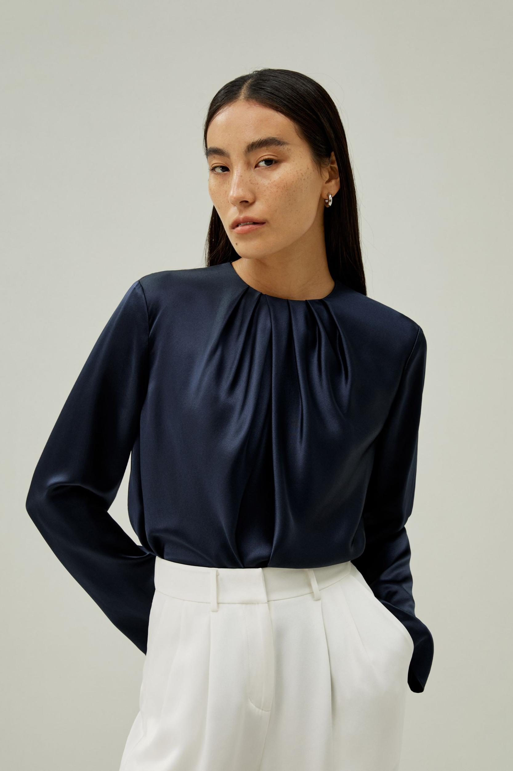 LILYSILK Silk Tops - for Women - Navy Blue 100% Natural Pure Silk - Comfort and Style Long Sleeves Shirts XL Product Image