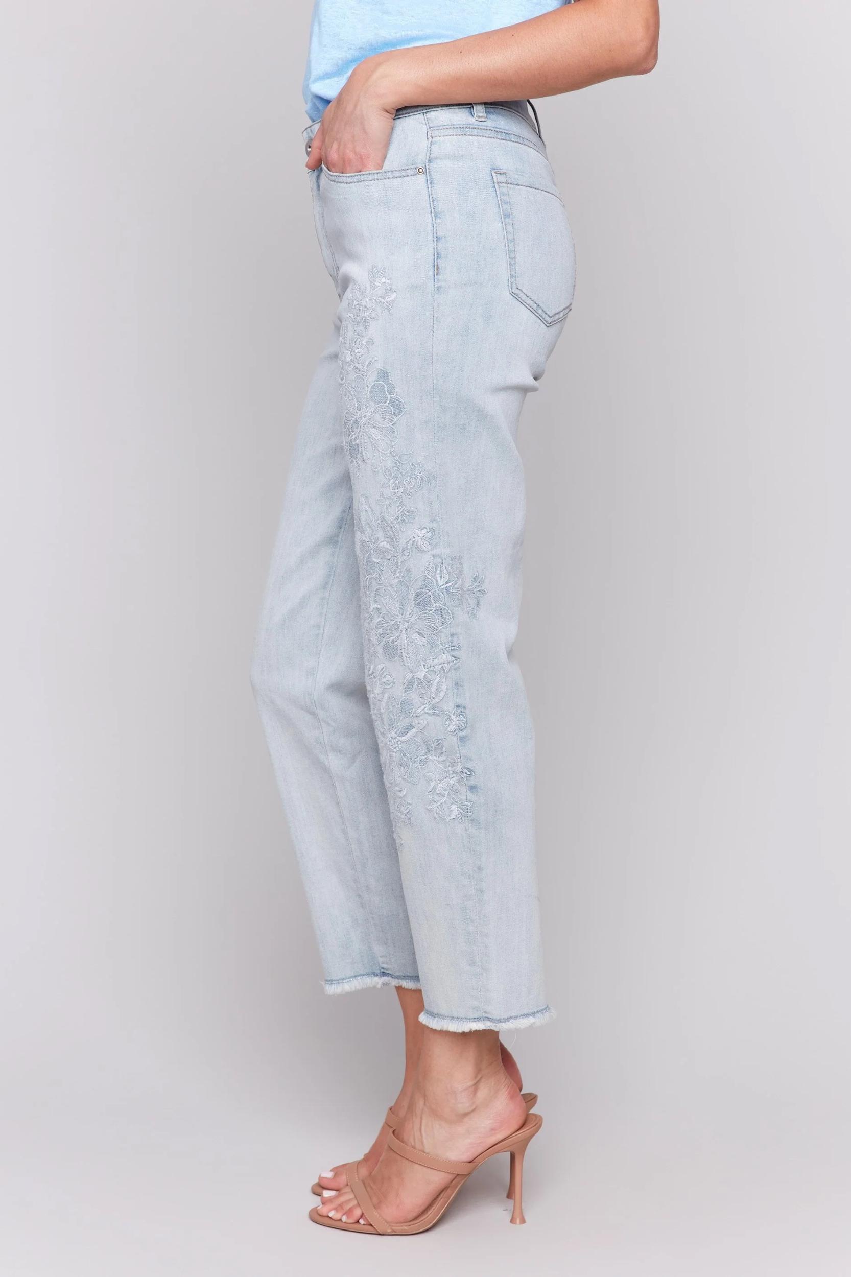 Flower Embroidered Jeans Product Image