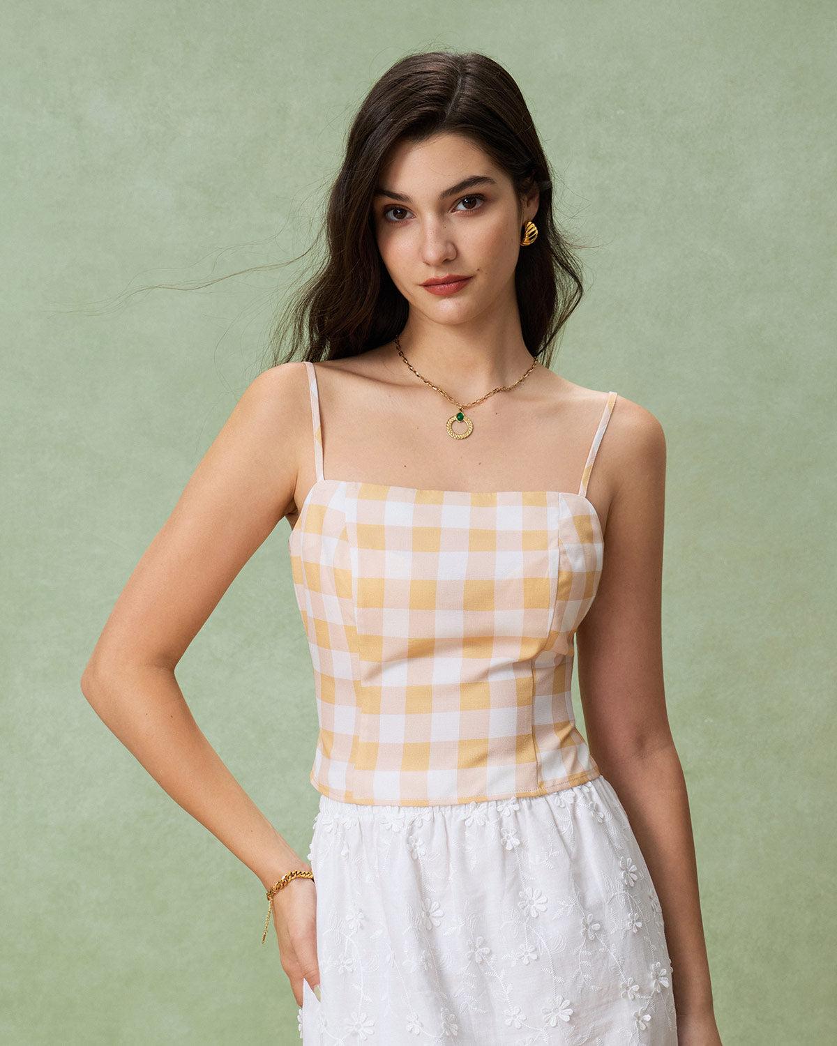Yellow Plaid Cami Top Product Image