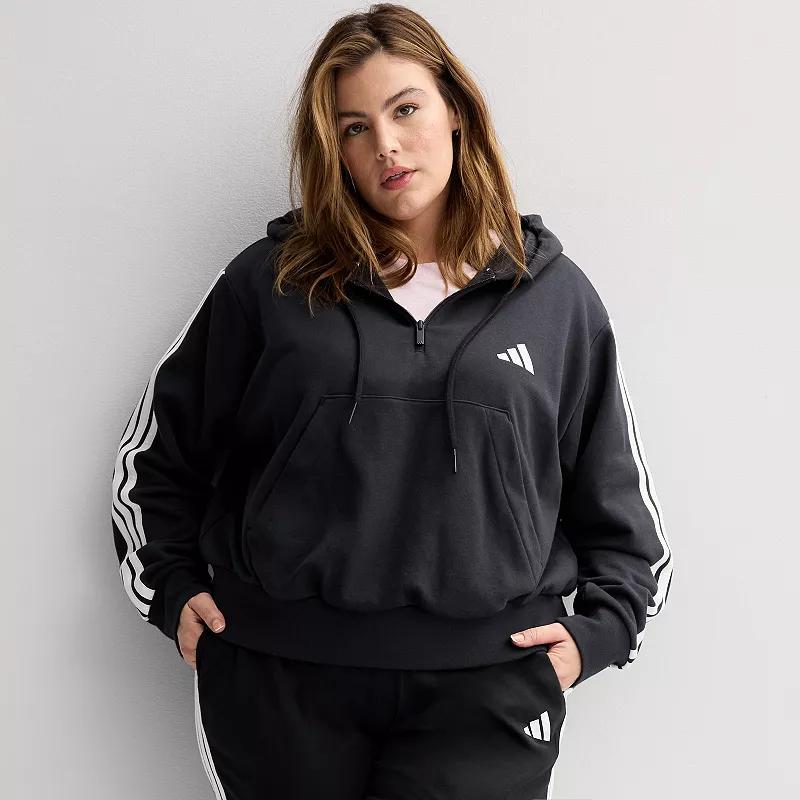 Women's adidas Essentials 3-Stripes Quarter-Zip Hoodie, Size: 3XL, Black White Product Image