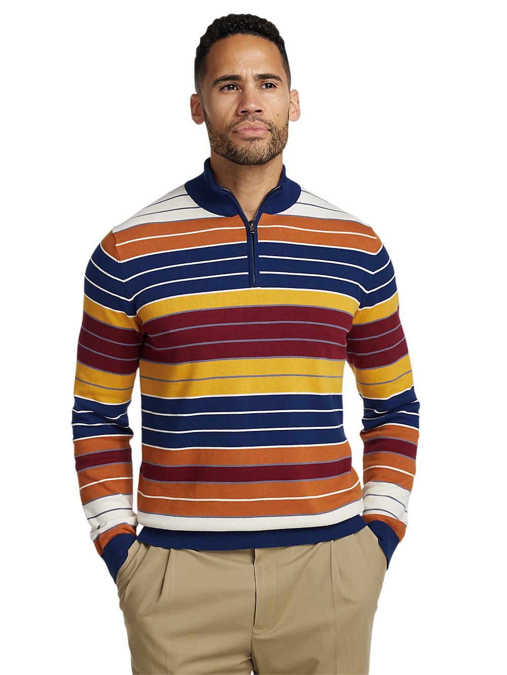 Cotton Quarter Zip Mock Neck Sweater - Multi Product Image