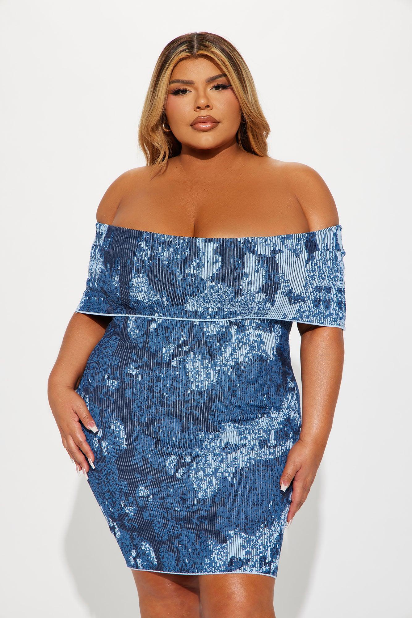 Bardot Sweater Mini Dress - Blue Product Image