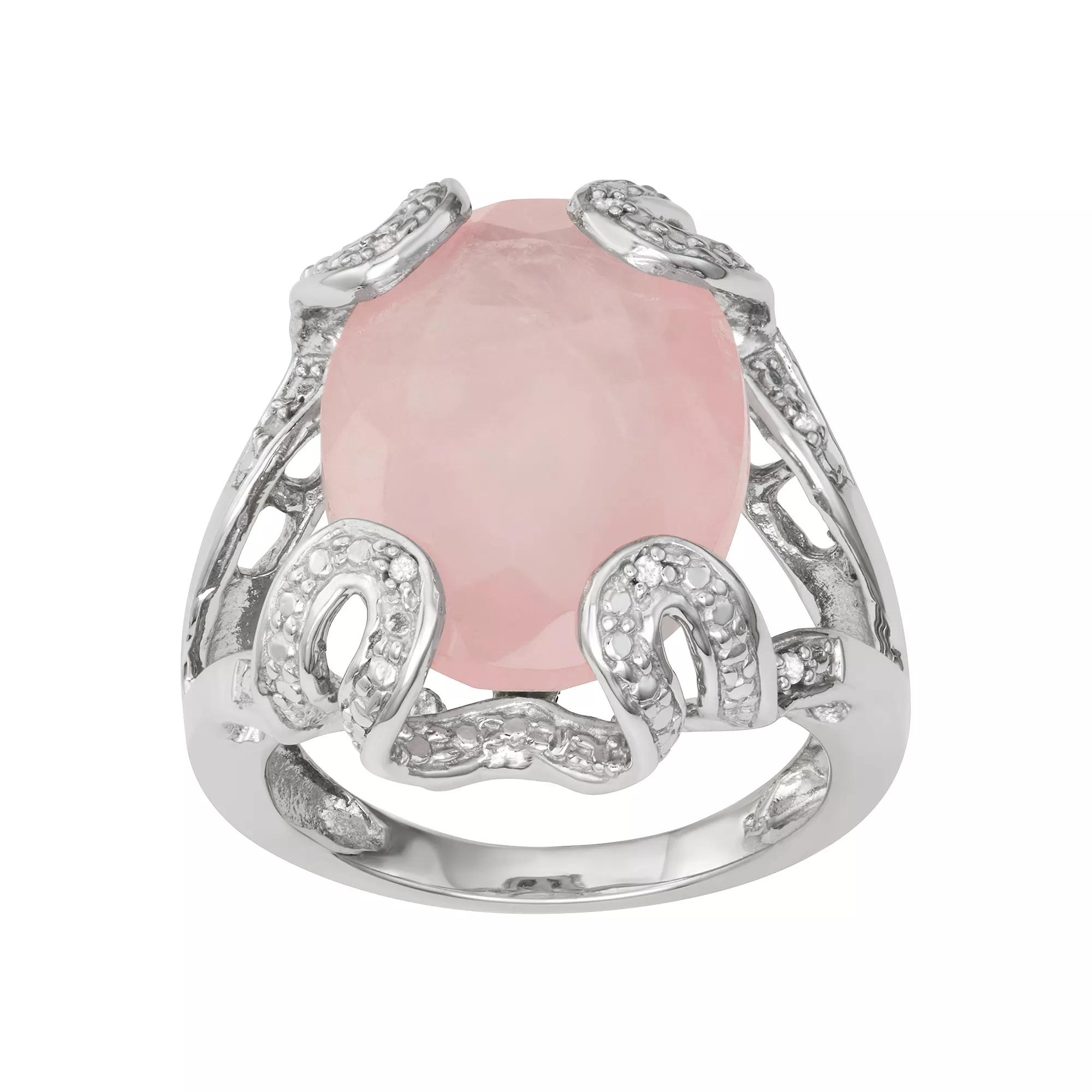 Jewelexcess Sterling Silver Rose Quartz & Diamond Accent Ring, Women's, Size: 6 Product Image