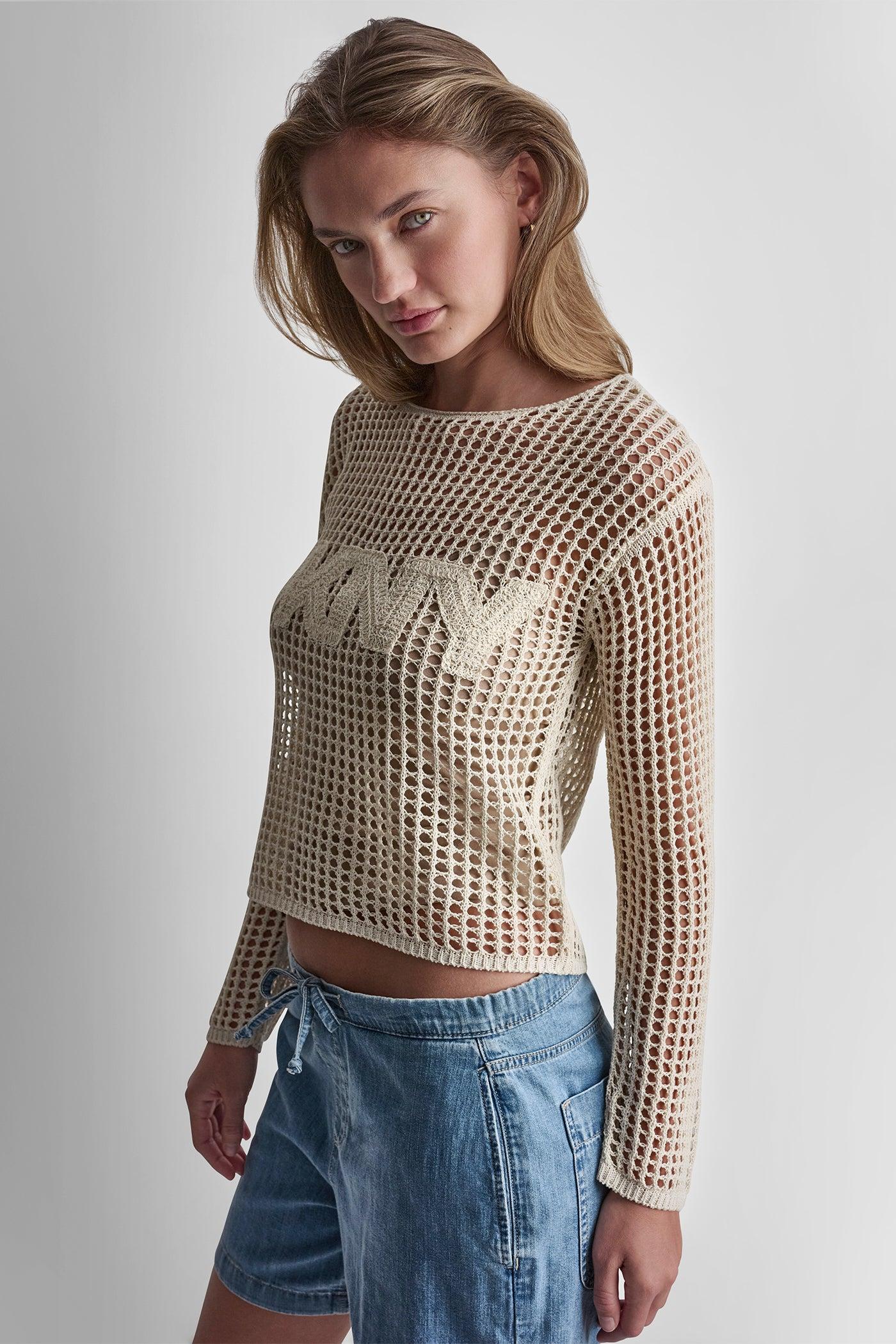 CROCHET OPEN-STITCH LOGO SWEATER Product Image