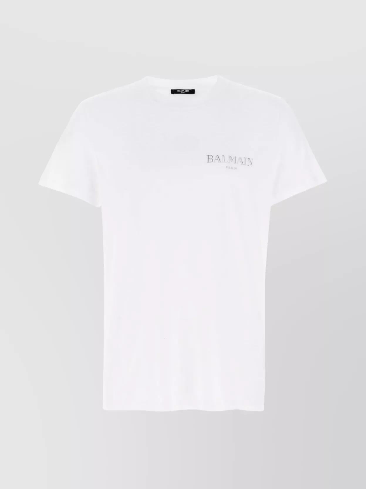 BALMAIN Flocked Logo Classic-fit T-shirt In White Product Image