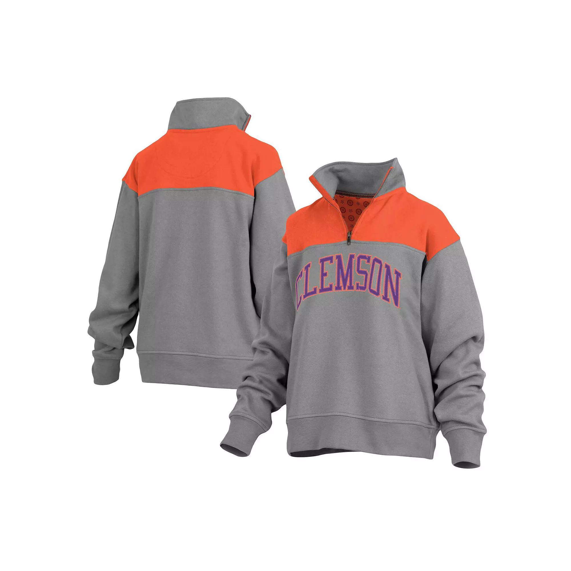 Women's Pressbox Gray Clemson Tigers Avon Fleece Quarter-Zip Jacket, Size: 2XL, Grey Product Image