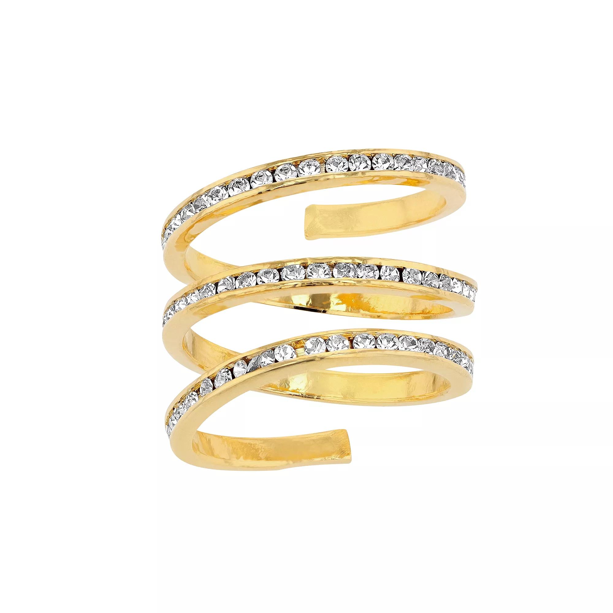 Traditions Jewelry Company 18k Gold Over Fine Silver Plated Three Row Spiral Crystal Accent Ring, Womens Yellow Gold Tone Product Image