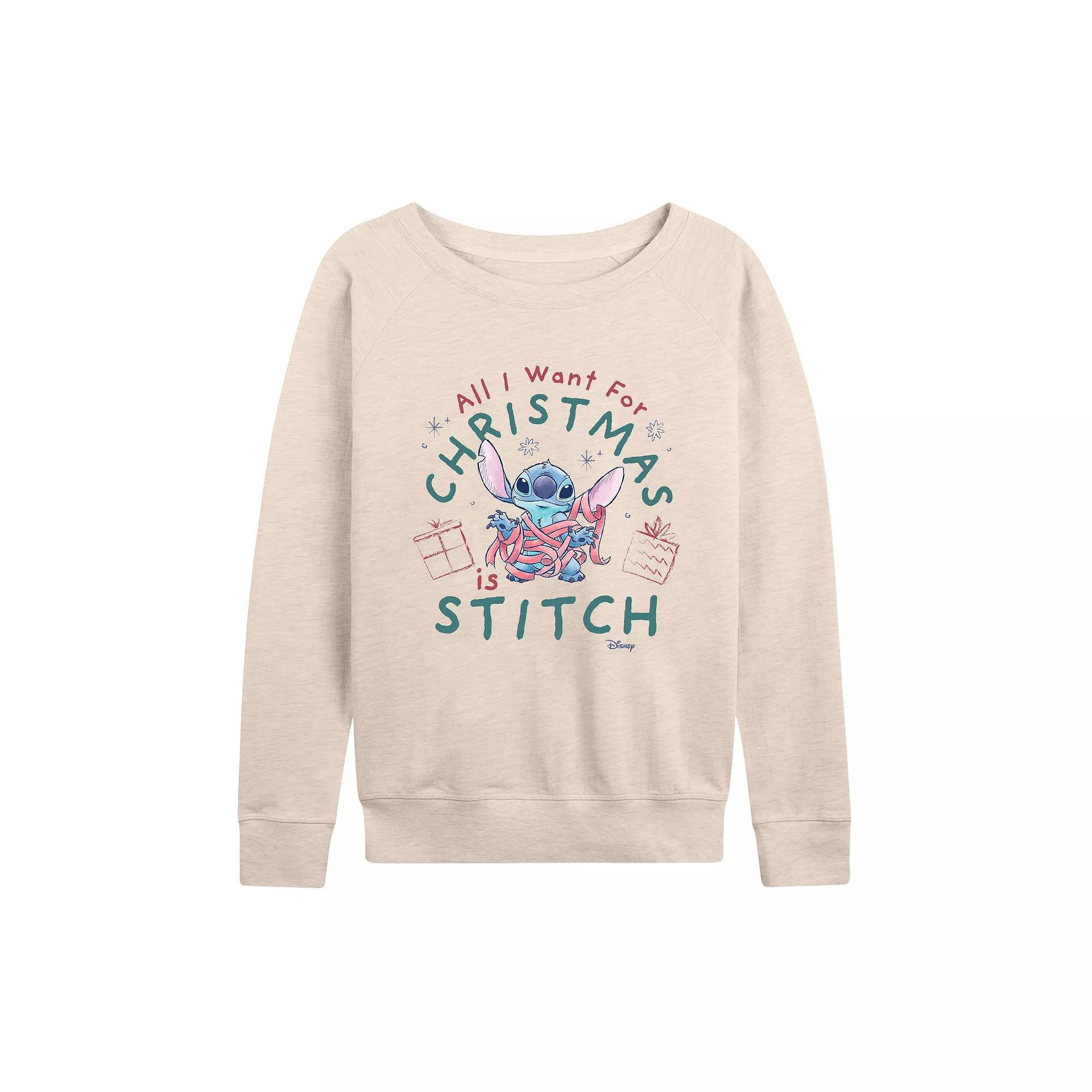 Disney's Lilo & Stitch Women's A Stitch For Christmas French Terry Long Sleeve Tee,  Product Image