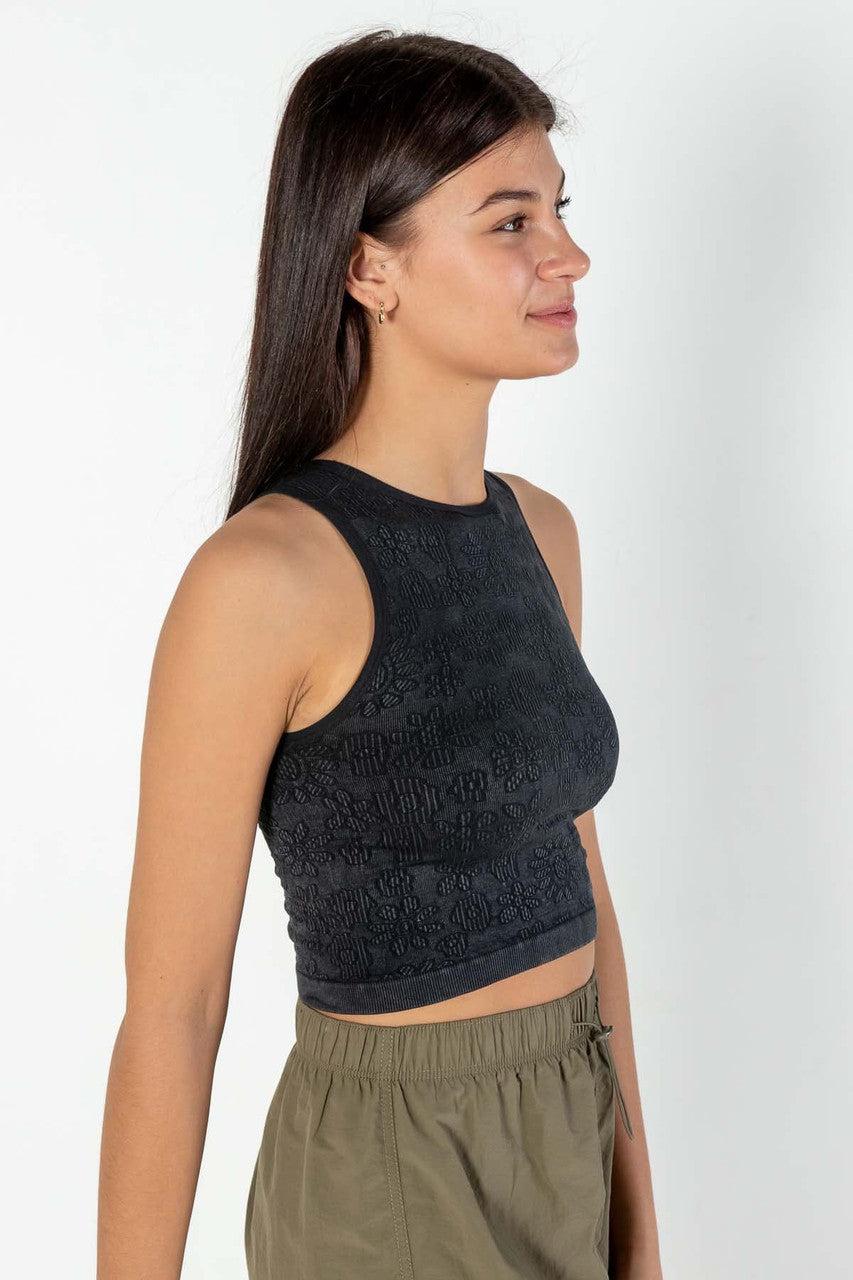 Black Floral Seamless Jacquard Tank Product Image