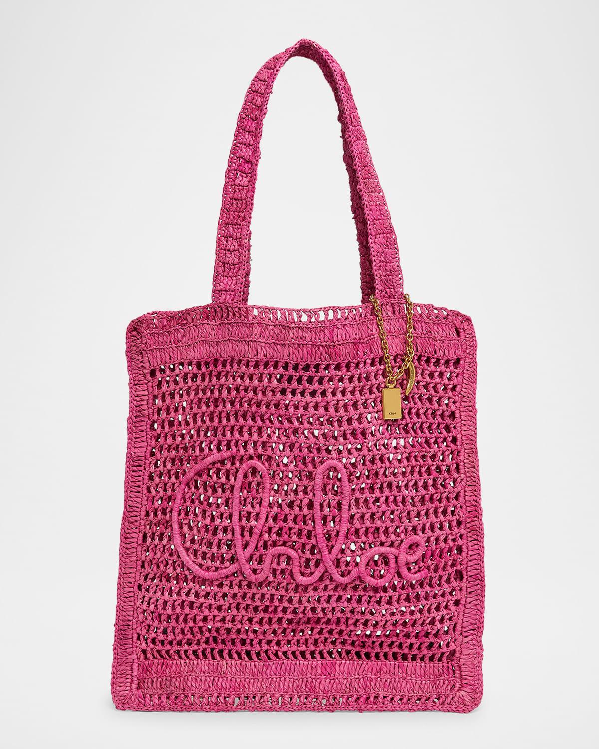 CHLOÉ Chloe Women Fuchsia Raffia Estate Banana Shopping Bag In Fuchsiarose Product Image