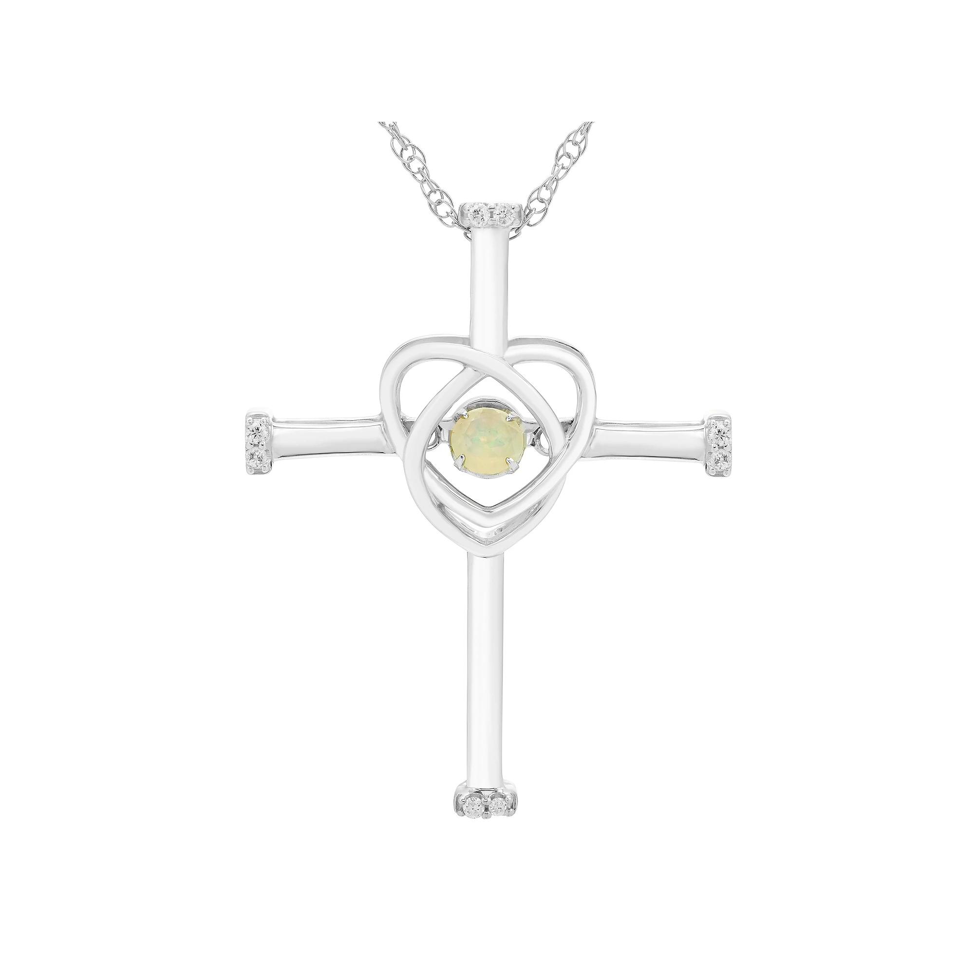 Boston Bay Diamonds Sterling Silver Genuine Opal & Diamond Accent Cross Pendant Necklace, Women's, Size: 18" Product Image