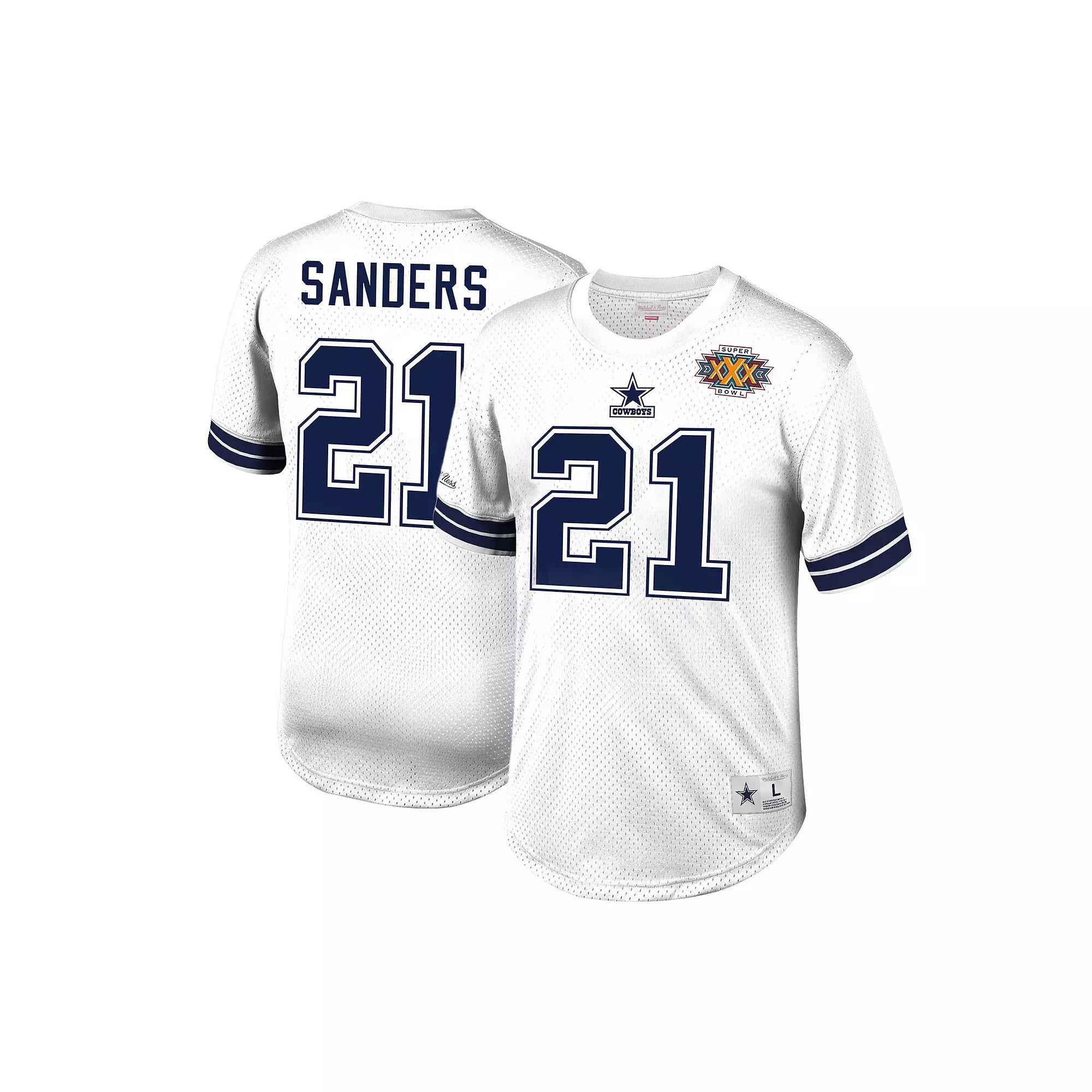 Men's Mitchell & Ness Deion Sanders White Dallas Cowboys Retired Player Name & Number Mesh Top, Size: Medium Product Image