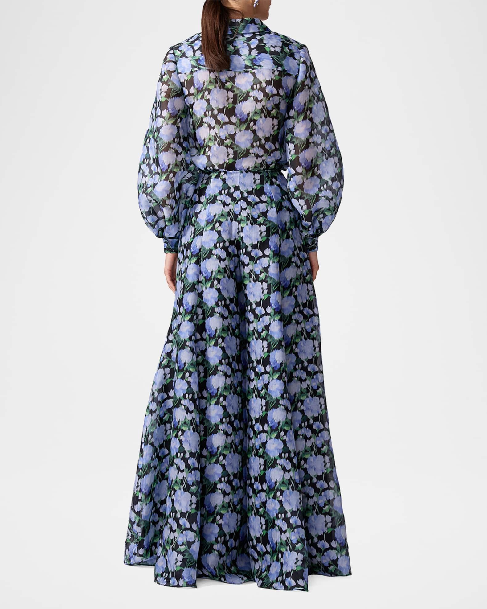 Floral Silk Puff-Sleeve Button-Down Shirt Product Image