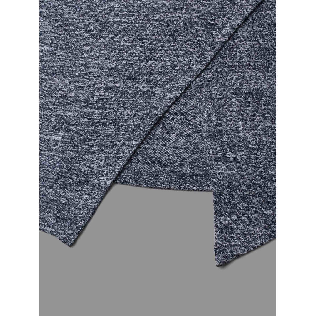 Plus Size Cowl Neck Side Slit Fitted T-Shirt Indigo Women Elegant Overlapping Cowl Neck Everyday T-shirts BloomChic 12/L Product Image