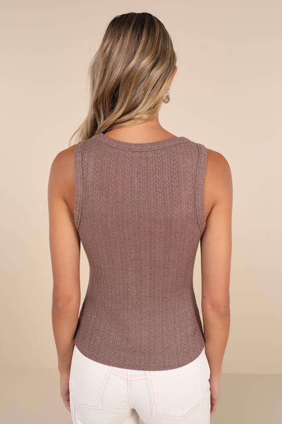 Conveniently Cute Brown Pointelle Knit Scoop Neck Tank Top Product Image