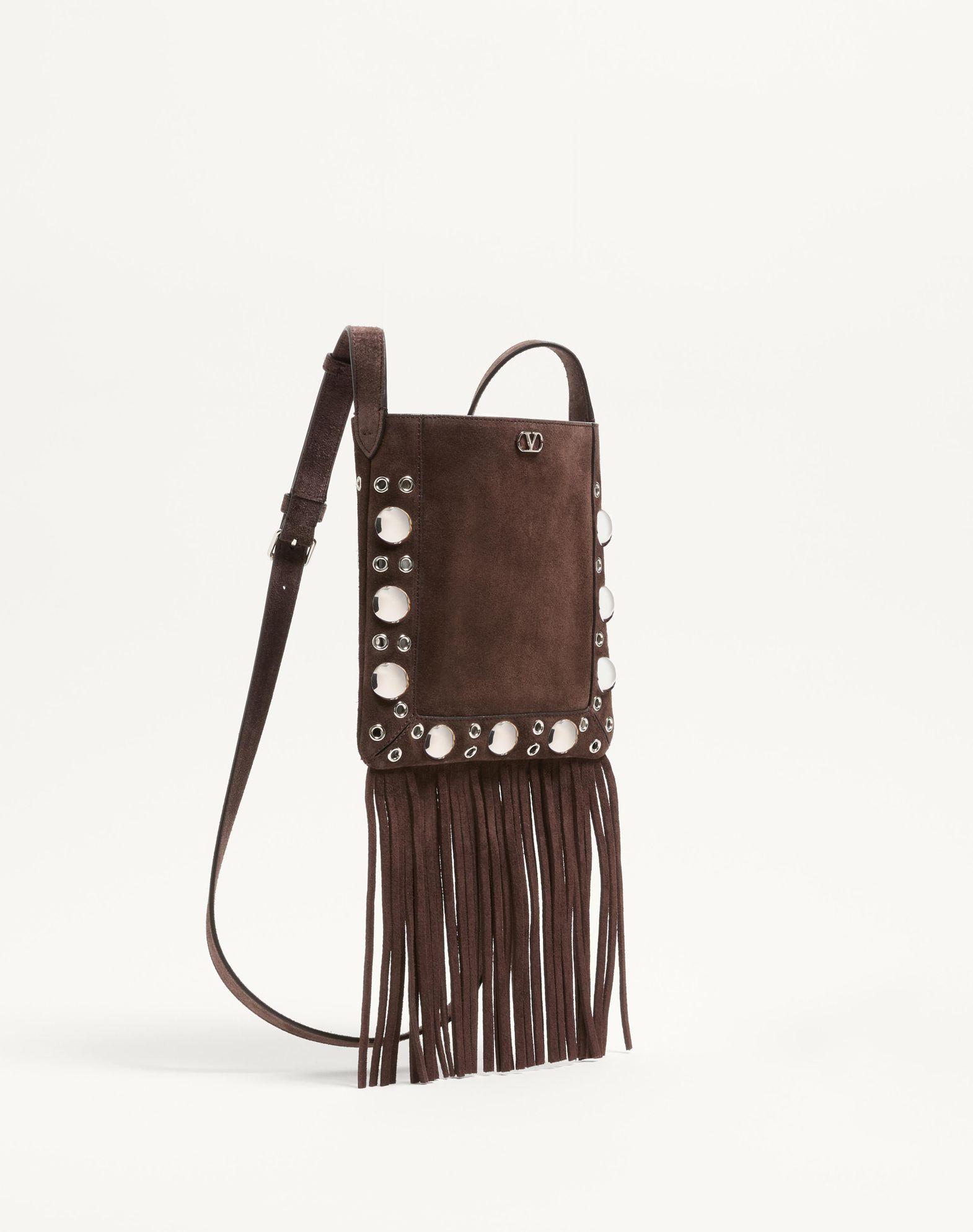 Valentino Garavani Nellcôte Small Shoulder Bag In Suede With Fringes Product Image