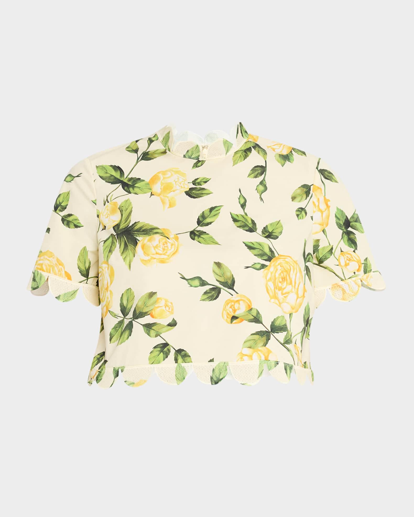 English Roses Scalloped Crop Poplin Blouse Product Image