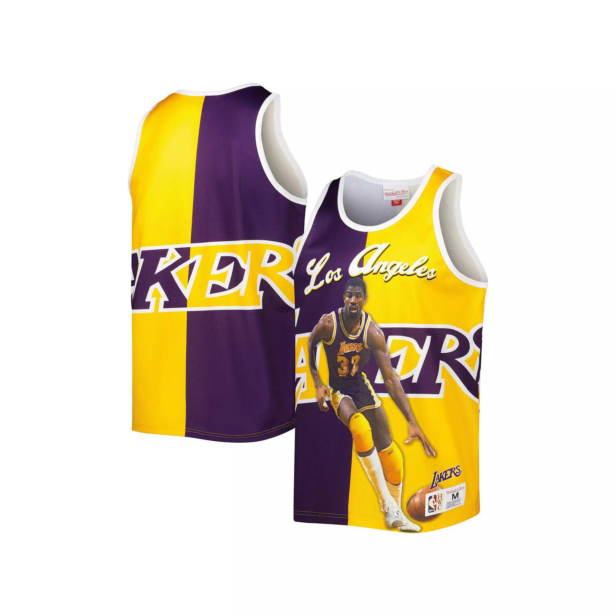 Men's Mitchell & Ness Magic Johnson Purple/Gold Los Angeles Lakers Sublimated Player Tank Top, Size: Small Product Image