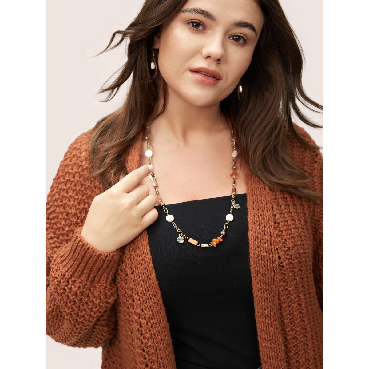 Plus Size Plain Dual Pocket Open Front Cardigan Chocolate Women Casual Loose Long Sleeve Dailywear Cardigans BloomChic 28/5X Product Image