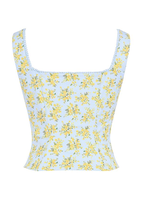 Cora  soft blue vintage floral print cotton midi skirt - sale Product Image