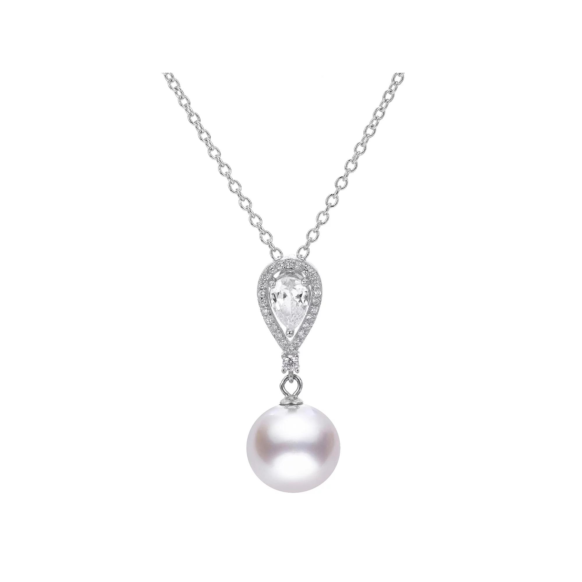 PearLustre by Imperial Freshwater Cultured Pearl & White Topaz Drop Pendant Necklace, Womens Sterling Silver Product Image