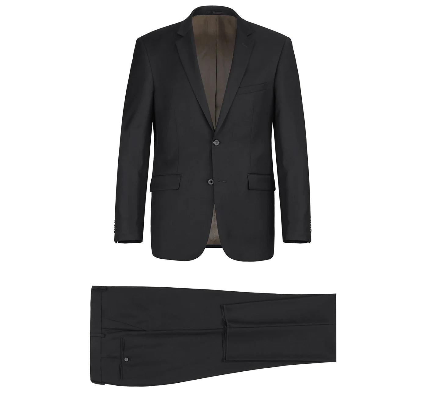 (38R, 38S) 100% Virgin Wool Regular Fit Black Suit Product Image