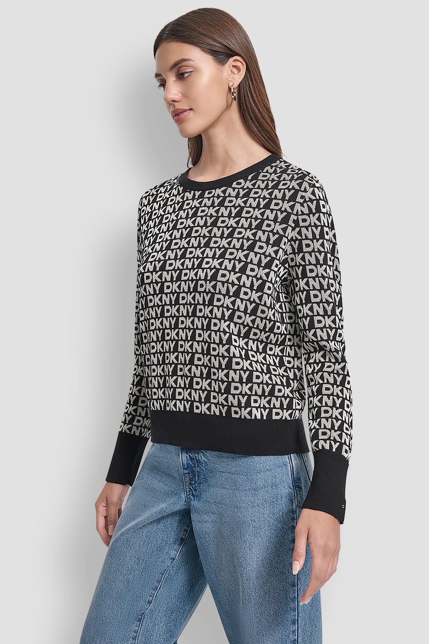 LONG SLEEVE CREW NECK LOGO SWEATER WITH CUFF SLIT Product Image