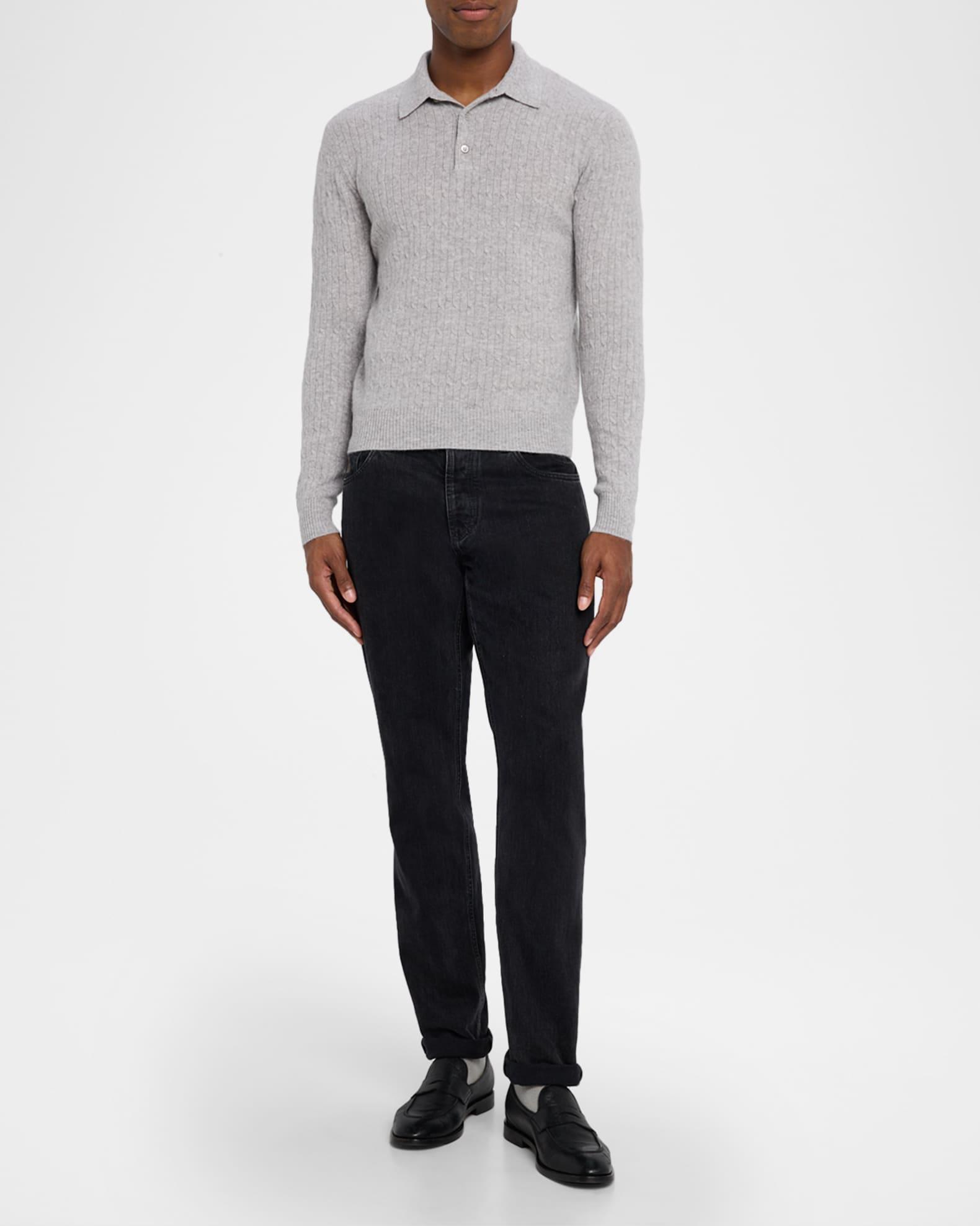Men's Classic Micro Cable-Knit Long-Sleeve Polo Product Image