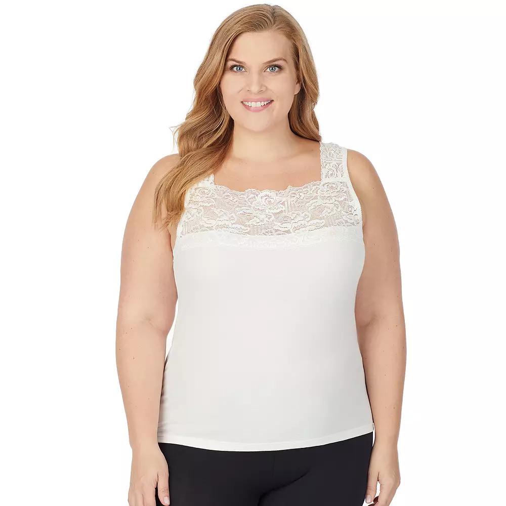 Plus Size Cuddl Duds SofTech Lace-Trim Squareneck Tank Top, Womens Product Image