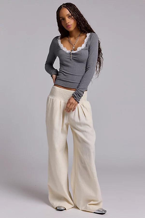 Kimchi Blue Caroline Smocked Wide Leg Linen-Blend Pant Womens at Urban Outfitters Product Image