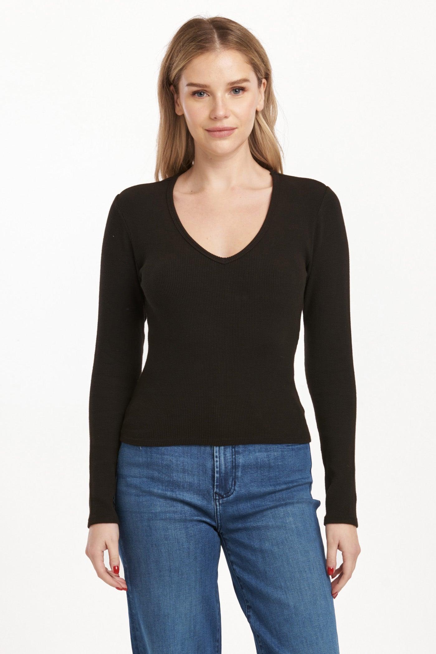 Dear John Denim Marlowe Ribbed V Neck Fitted Top Product Image