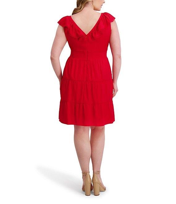 Kensie Plus Size Ruffle Neck Short Sleeve Dress Product Image