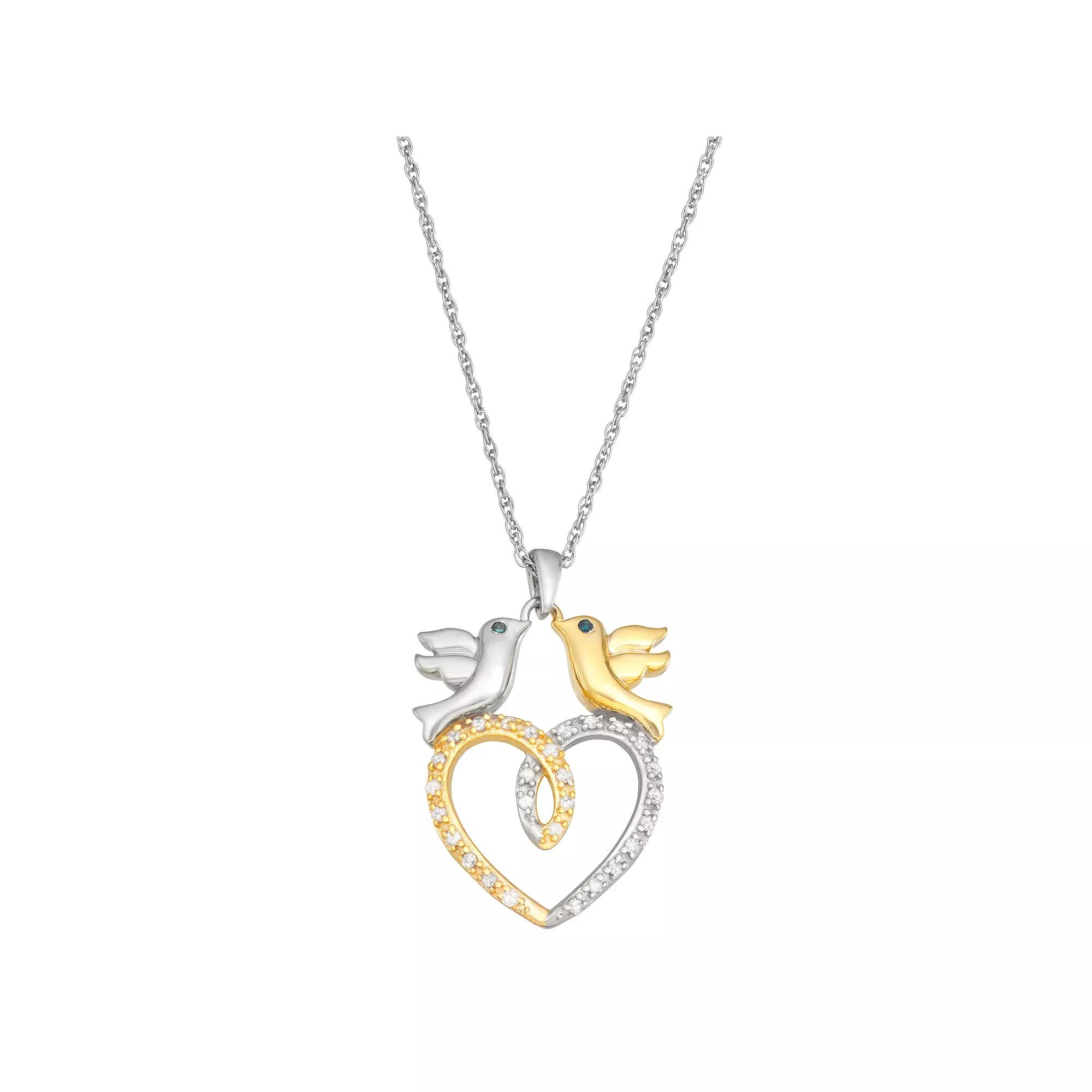 Jewelexcess 1/6 Carat T.W. Blue & White Diamond Two-Tone Sterling Silver Dove Heart Pendant Necklace, Women's, Size: 18", Two Tone Product Image