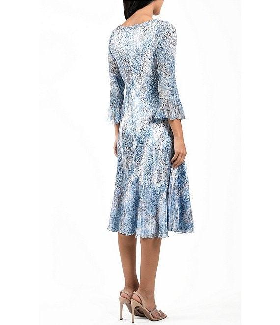 Komarov Boat Neck 3/4 Flutter Sleeve Printed Dress Product Image