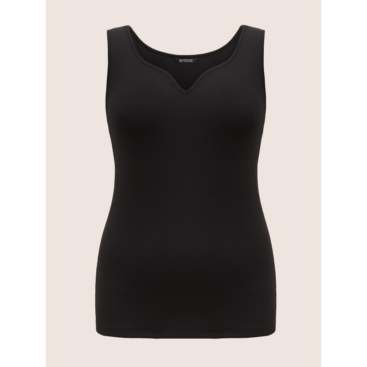 Plus Size Solid Rib Knit Heart Neckline Tank Top Women Black Casual Heart neckline Everyday Tank Tops Camis BloomChic 12/L Product Image