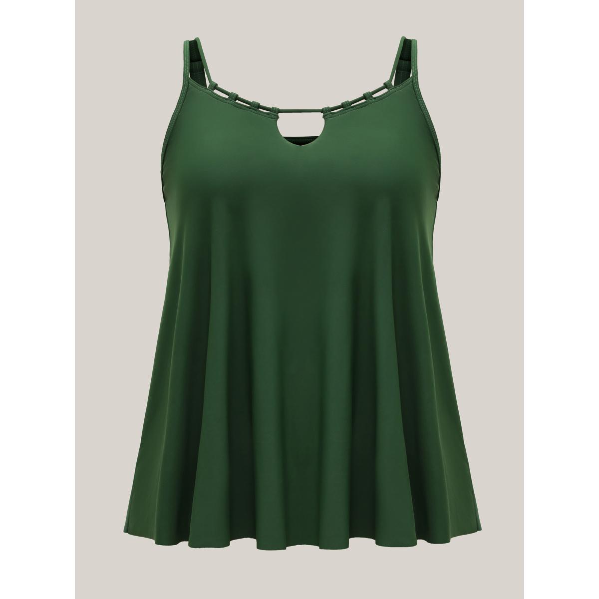 Plus Size Color Contrast Layered Keyhole Swim Top Women's Swimwear ArmyGreen Resort Cut-Out High stretch Bodycon U-neck Curve Swim Tops BloomChic 26/4X Product Image