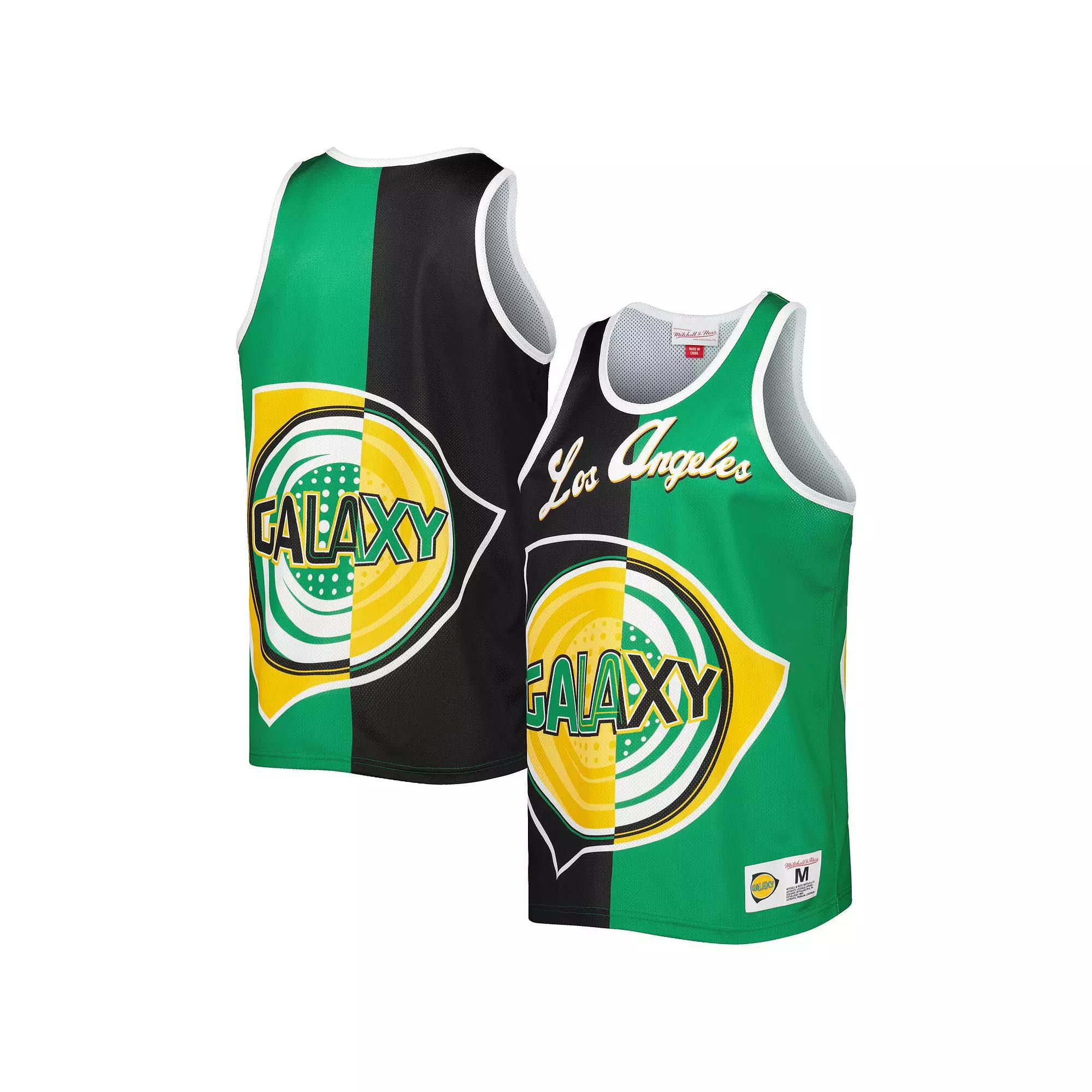 Men's Mitchell & Ness Black/Green LA Galaxy Sublimated Split Logo Tank Top,  Product Image