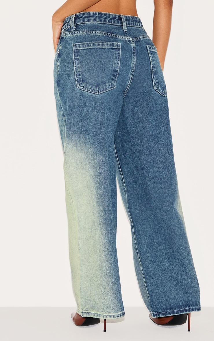 Petite Washed Blue Denim Two Tone Wide Leg Jeans Product Image