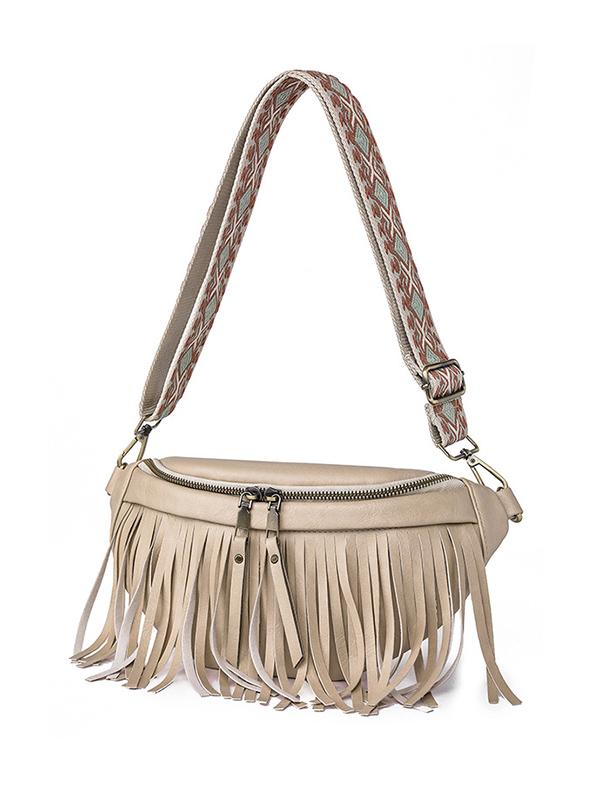 Geometric Tasseled Zipper Crossbody Bags Product Image