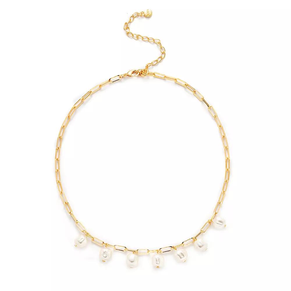 Roman 14k Gold Plated Glass Simulated Baroque Pearl Drops Paperclip Link Necklace, Womens Gold Tone Product Image