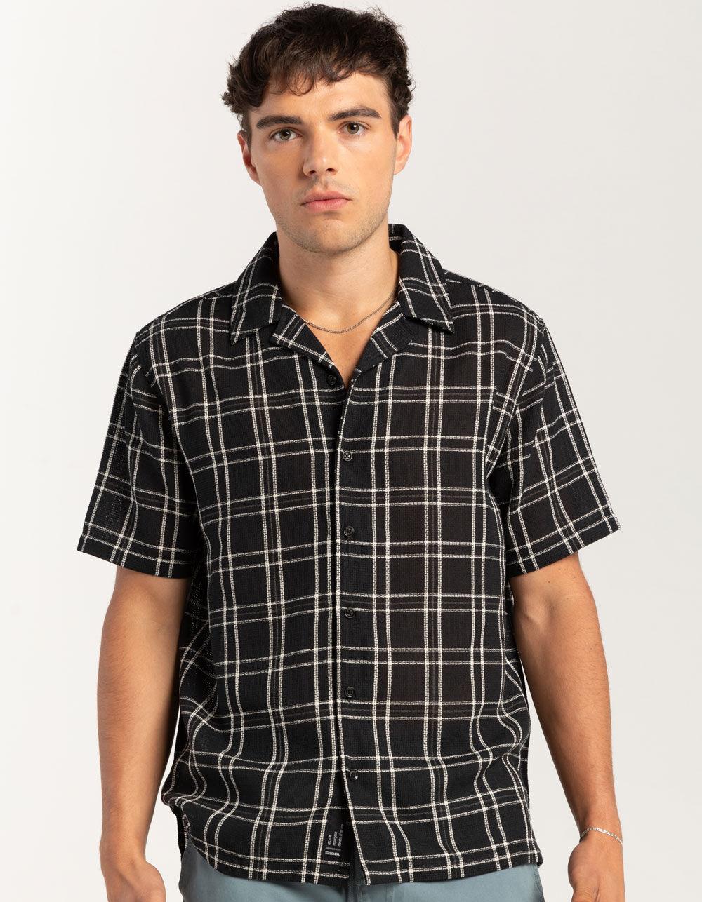 RSQ Mens Texture Plaid Camp Shirt - BLK/WHT Product Image