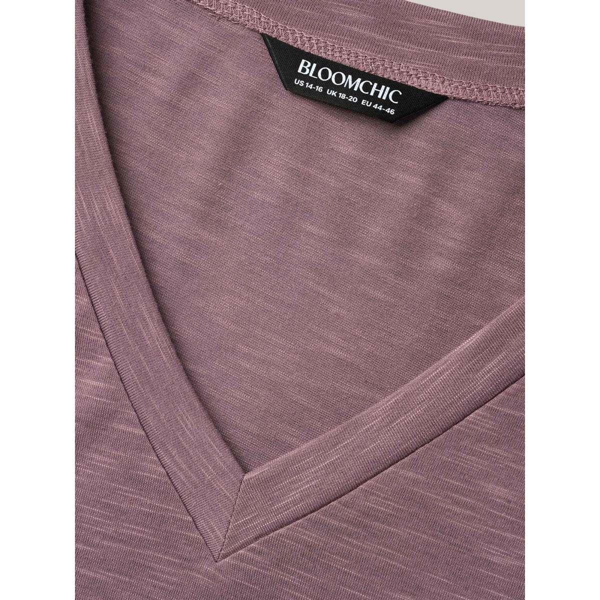 Plus Size V-Neck Stretchy Flared Sleeve T-Shirt DustyPink Women Leisure Ruffles V-neck Casual T-shirts BloomChic 10/M Product Image