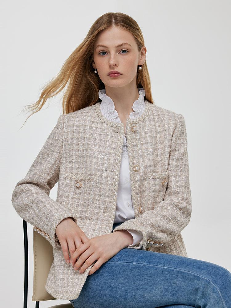Wool Blend Tweed Single-Breasted Women Jacket Product Image