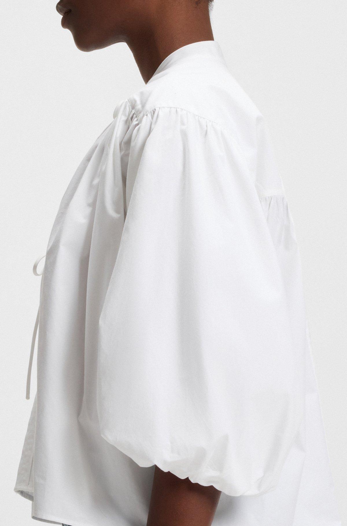 BOSS - Relaxed-fit blouse in cotton poplin with tie neckline - White Product Image