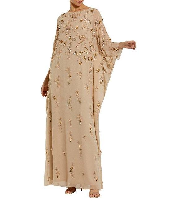 Mac Duggal Embellished Mesh Boat Neck Long Sleeve 3D Flower Caftan Gown Product Image