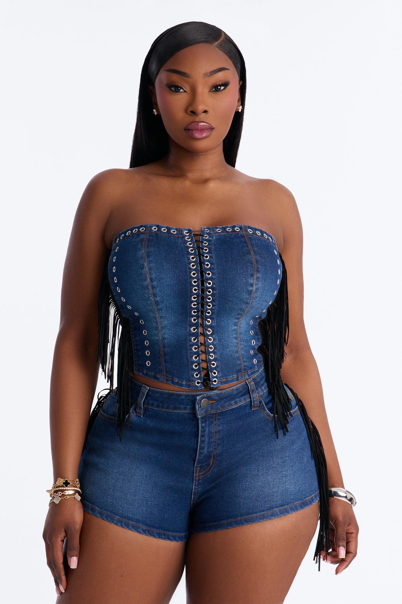 Wild Thing Fringe Short Set - Medium Wash Female Product Image