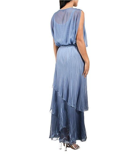 Komarov Drape Front Sleeveless Blouson Tiered Hem Chiffon Gown Product Image